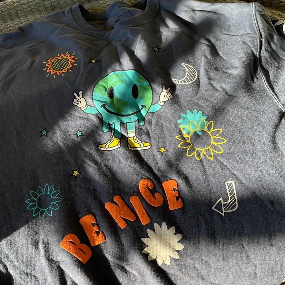 Blue Graphic Tee with Be Nice Print